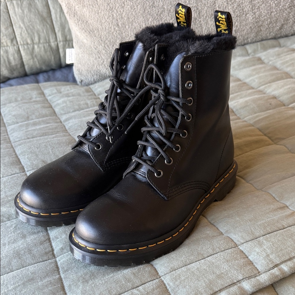 Dr. Martens Black Lace Up Boots with Fur Lining